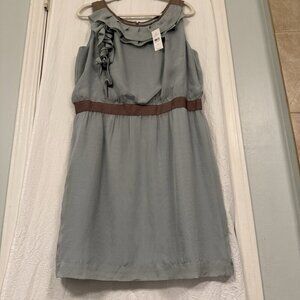 Ann Taylor LOFT Sage/Grey Taupe Silk Lined Sleeveless Shift Dress Size 14 NWT